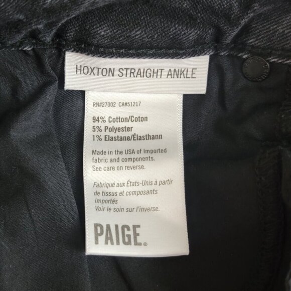 Paige 27 Hoxton Straight Leg Ankle Black Moonlight Fog Side Frayed Cropped Jeans - Picture 11 of 16
